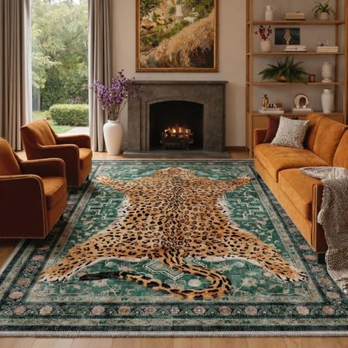 Leopard Rug 2x5 Cheetah Animal Print Rug Washable Runner for Hallway Green - color: Area Green, size: 2' x 5' (Rectangular)