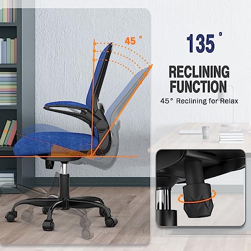 Ergonomic Office Chair w/Adjustable Lumbar, Flip Armrest, 135° Recline - color: Royal Blue