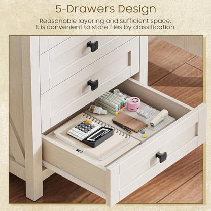 Halitaa 5 Drawer Small File Cabinet, Farmhouse Vertical Filing Cabinet - color: Rustic White and Black