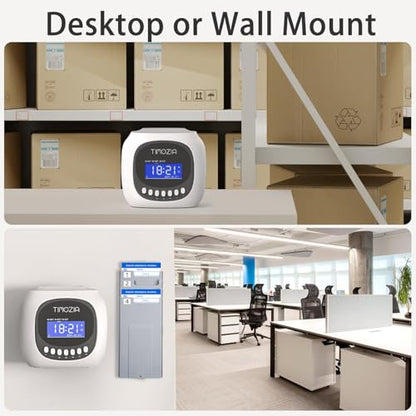 Time Clock with Passcode, Auto-Align Time Card Machine, 6 Punches per Day | Time Clock Punch Machine with 100 Time Cards, 2 Ink Ribbons(1 Inside) and 1 Rack - color: White