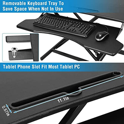 Adjustable Height Standing Desk Converter Workstation, Sit Stand Dual Monitor, Desktop Computer & Laptop Desk Riser With Keyboard Tray & Phone/Tablet Slot, 32’’ Wide & Supports Up To 44LBS