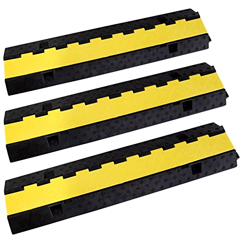 Rubber Cable Ramp Cord Cover Cable Protector Ramps Wire Hose Protective 22000Lbs Load Capacity Traffic 2 Channel Speed Bump for Asphalt Concrete Gravel Driveway Indoor Outdoor, 3 Packs - color: 2 Channel - 3 Pack