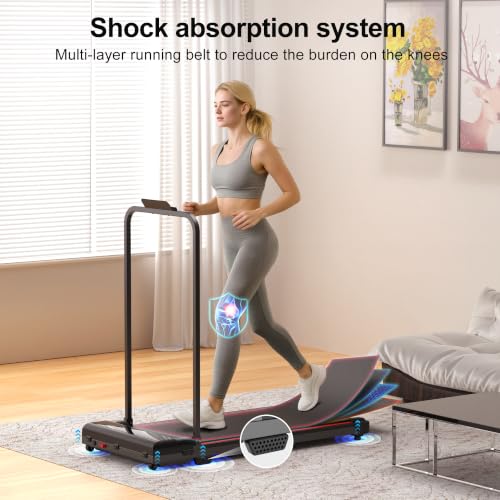 Walking Pad Treadmill for Home - Foldable Treadmills with Handle Bar Mini Portable Walk Pads Under Desk Small Spaces Compact Folding Electric Treadmills Office Walking and Running Machine Terluxra - color: Black-Red
