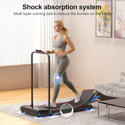 Walking Pad Treadmill for Home - Foldable Treadmills with Handle Bar Mini Portable Walk Pads Under Desk Small Spaces Compact Folding Electric Treadmills Office Walking and Running Machine Terluxra - color: Black-Red