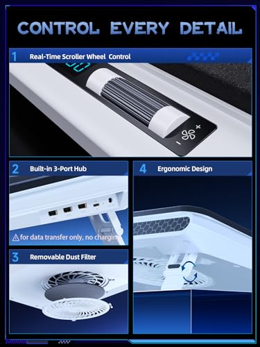 llano V12 Gaming Laptop Cooling Pad Laptop Cooler Laptop Cooling Fan Stand | 5.5 Inch Turbofan, Airtight Pressure Chamber, for 15.6-19in Laptop, Adjustable Speed, Dustproof, 3-Port Hub, White (No RGB) - color: White NO RGB