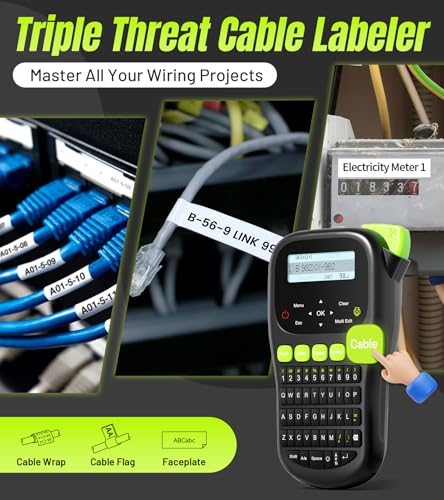 Label Maker Machine with 4 Tapes, Wire Label Maker Waterproof-Labels | Laminated Handheld Label Printer, Backlit & Portable & 3 Cable Mode, VolenGo H1100 Labeler for Industrial Office Organization - color: Black, style: Label maker with 4 Tapes