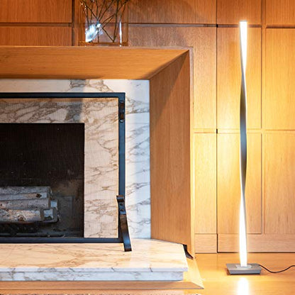 Brightech Helix LED Bright Floor Lamp for Living Rooms & Bedrooms, 48" Tall Pole Lamp, Dimmable Standing Lamp - Platinum Silver - color: Warm White Light with Silver Frame