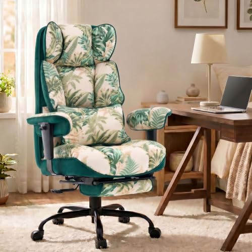 Efomao Watercolor Fabric Executive Office Chair Home Foot Rest, Green | Soft Breathable Computer Desk Seat, Plush Comfy Cushion, Aesthetic Pastel Floral Patterns for Studio Vanity Cozy Setup - color: 3084 Watercolor Green