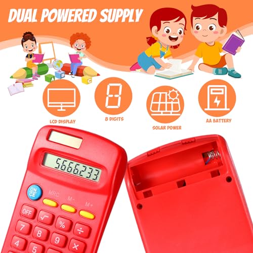 Copkim 24 Pack Student Mini Calculator for Classroom, 8-Digit Display Dual Powered Handheld Math Tools for Teachers, School Supplies and Classroom Rewards, Compact Design(Red) - color: Red