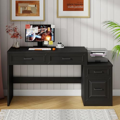 Vabches 61" Farmhouse Computer Desk with Storage and File Drawer, Black | Executive Desks with Printer Stand, Rustic Large Home Writing Desk for Home Office - color: Black
