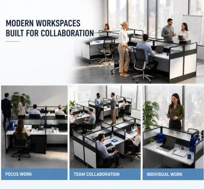 Office Cubicle Desk with Privacy Panels - Modular Office Workstation for 2/4/6/8/10 Person, Wood and Metal Workstation for Business Commercial Workspace,White,4 Person - size: 4 Person