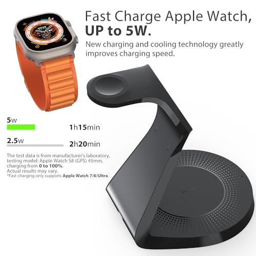3 in 1 Charging Station for Apple Devices,Mag-Safe Charger Stand Fast Charging,Wireless Charger for iPhone 16/15/14/13/12 Series,& AirPods,& iWatch(USB-C Charger Included) - color: Black