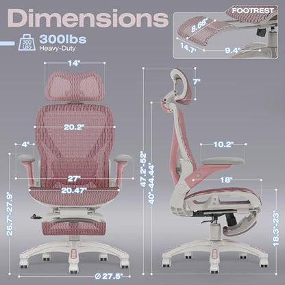 ELABEST X100 Ergonomic Mesh Office Chair with Footrest, Big and Tall Home Desk Chair with 5D Flip-Up Arms, Adjustable 3D Lumbar Support, Gaming & Executive Computer Chair (Peach Blossom) - color: Peach Blossom