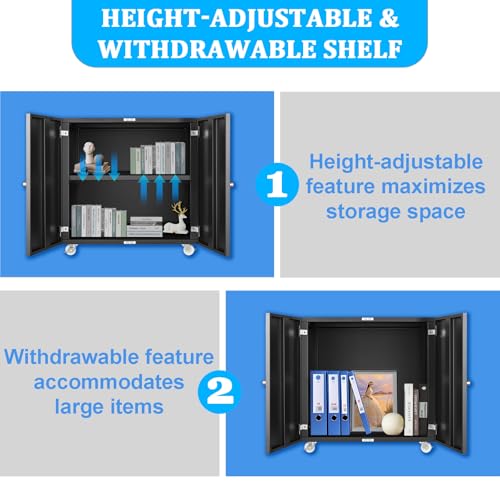 Metal Fridge Printer Stand Cabinet with Storage and Wheels, Black - color: Black - 24''wx24''dx24''h