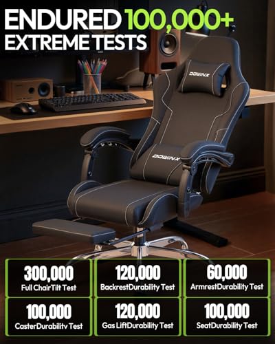 Dowinx Ergonomic Gaming Chair with Footrest & Massage Lumbar, 2D-Linkage Armrests for Computer Chair 330lbs with Headrest Pillow for Office, Home, Streaming and Long Gaming Sessions, Black - color: Black