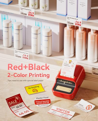 NIIMBOT Label Maker, B21 Pro 300DPI HD Sticker Printer for Photos, Red | Red&Black Dual-Color Printer, Bluetooth Sticker Maker for Notes, Study Graphics, Memo Maker, Come with 2'' x 1.2'' Label Roll - color: Red