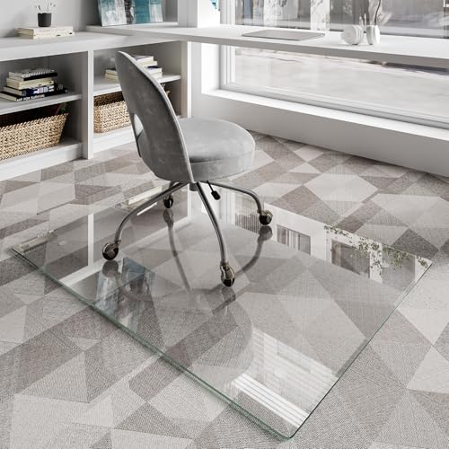 Koonmi Glass Chair Mat for Carpet, 36"x48" Thick Office Chair Mat | Tempered Glass Chair Mats with Round and Polished Edges, Smooth Rolling for Carpet Floor Protection, Scratch-Resistant - color: Transparent, size: 36"x48"