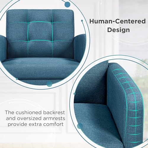 Yaheetech Mid Century Accent Chair Living Room Chair Navy Blue | Linen-Like Upholstered Sillones Para Sala, Modern Reading Nook Chair, Button Tufted Back, Rubberwood Legs, Bedroom Office - color: Navy Blue, size: set of 1