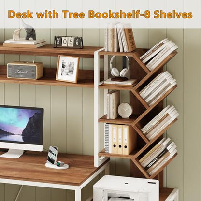 63" L Shaped Desk with Bookshelf, Drawers and Hutch for Home Office - color: Brown and White, size: 63" L Shaped Desk
