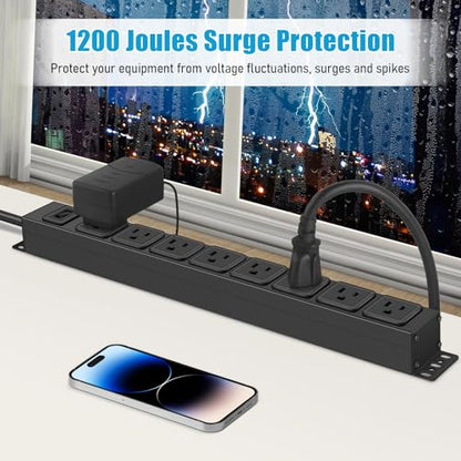 HHSOET 8 Outlet Magnetic Power Strip, 14AWG Extension Cord, 6Ft, Black, 1 - size: 6ft