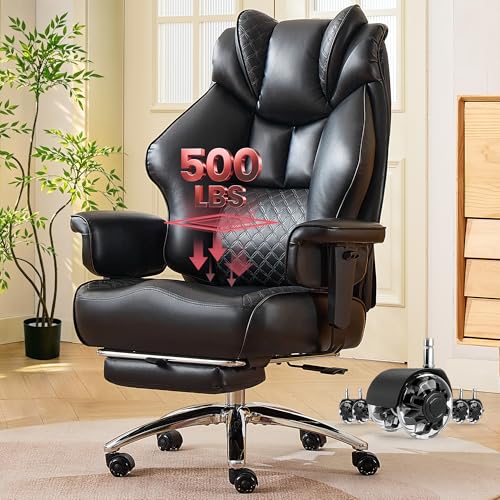 Clome 500lbs Big and Tall Office Chair Adjustable Lumbar Support for Back Pain, Extra Wide Seat Executive Office Chair Thick Armrest Pad, Heavy Duty Base Ergonomic Computer Desk Chair