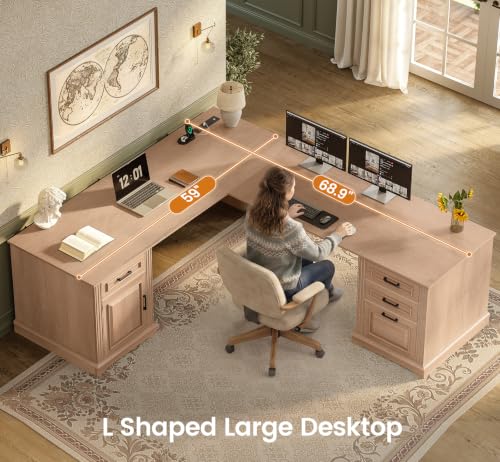 SEDETA 69" Executive L Shaped Computer Desk with 4 Drawers, Storage - color: Oak, size: L Shaped Desk