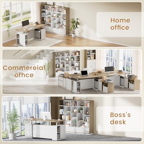 ModernMate 60" Wide Bookshelf with 3 Drawers & 16 Open Display Storage - color: White Walnut