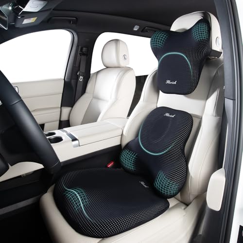 FLORICH Car Seat Cushion and Lumbar Support Pillow for Office Chair Car, Neck Headrest Pillow, Ergonomic Memory Foam, Pressure-Relieving Back Support for Car, Office Chair & Wheelchair – Black - color: Black, size: 3 Pieces