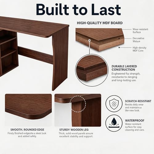 IDEALHOUSE Walnut L Shaped Desk for Small Spaces, Reversible Corner Desk with Storage Cabinet and 6 Adjustable Shelves, Wood Computer Desk for Home Office, Study, Writing, Gaming, Bedroom, Brown