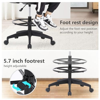 PayLessHere | Drafting Chair | Grey | Tall Office Chair with Adjustable Seat Height & Footrest, Ergonomic Mesh Back, Lumbar Support, 360 Degree Swivel Rolling Wheels | for Workspaces & Home Office - color: Grey