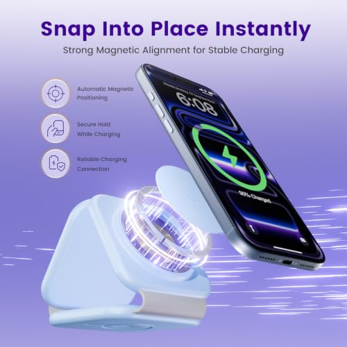 15W Magnetic Travel Charging Station, 3-in-1 Foldable MagSafe Charger - color: Sky Blue
