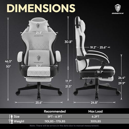 Dowinx Gaming Chair Fabric with Pocket Spring Cushion, High Back Ergonomic Computer Chair with Footrest for Adults, Massage Lumbar Support Swivel Game Chair for Office Gaming 300LBS, Black and Gray - color: Black Gray