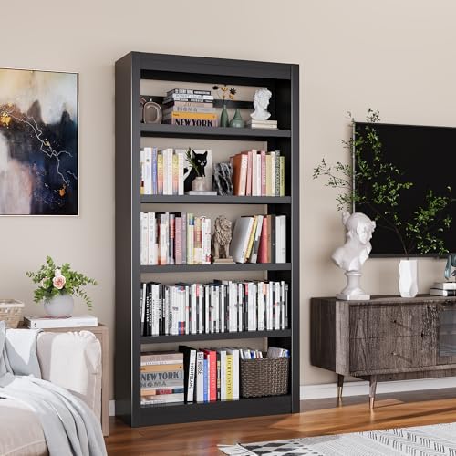 OSEILLC 69" 5-Shelf Heavy Duty Metal Bookcase, Adjustable Sturdy Bookshelf | Heavy Load Capacity, Black Shelf, Anti-Tip, No-Screw Quick Assembly, Space-Saving, Fits Living Room, Garage, Bedroom - color: Black, size: 69"H*31.5"W