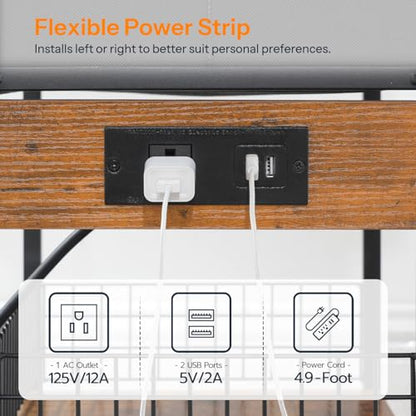 HOOBRO Printer Stand with Charging Station, 2-Tier Printer Cart, Under Desk Printer Table with Power Outlet, Wheeled Printer Table with Fabric Drawer, for Home Office, Rustic Brown and Black BF56UPS01