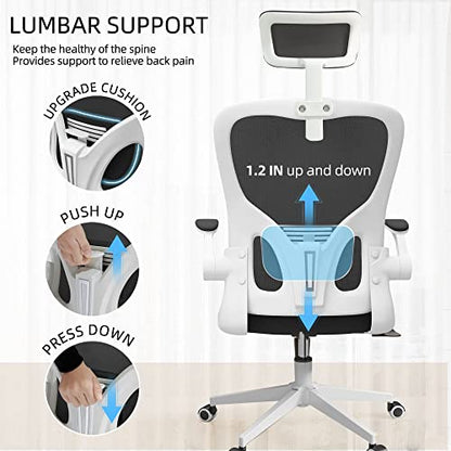 Monhey Ergonomic Office Chair, 90°-125° Tilt Back Home Desk Chair with 360° Swivel & Mute Wheels, High Back Mesh Computer Chair for Adults with Lumbar Support, 330 LBS Capacity (03White+Black) - color: 03white+black