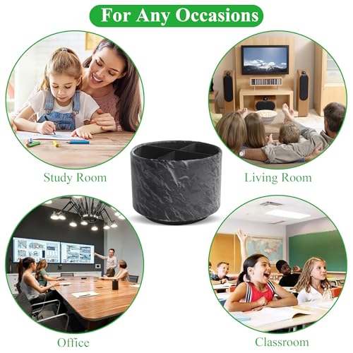 Round Leather Art Supply Organizer,Remote Control Holder,360 Degree Spinning,Multi-Functional Pencil Holder,4 Compartments Desktop Stationary Organizer(1-Hill Black) - color: 1-Hill Black