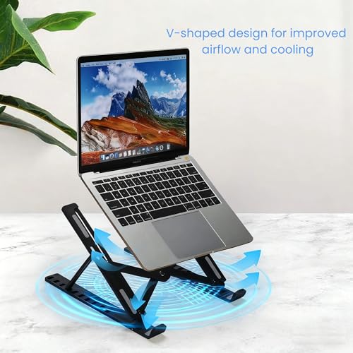Laptop Stand for Desk, Adjustable Foldable Portable Laptop Riser, ABS+Silicone Ventilated Cooling Notebook Holder for 10-17.3” Laptops & Tablets (Black) - color: Black