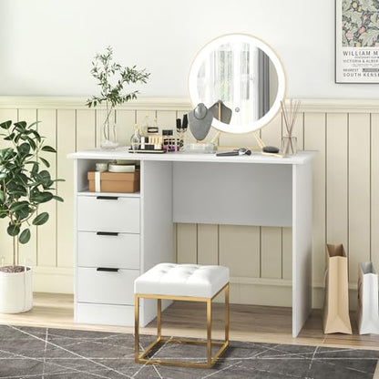 Tangkula White Desk with 3 Drawers & Charge Station, Home Office Desk with Open Shelf, Study Writing Desk, PC Desk Computer Workstation, Modern Computer Desk for Bedroom, Study - size: 42.5" x 19"
