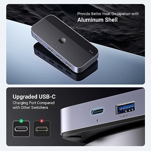 UGREEN USB 3.0 Switch 2 Computers Sharing USB C & A Devices, 4 Port USB Switcher Sharing Keyboard and Mouse, Printer/Scanner USB Switch Hub for Two Computers with 2 USB3.0 Cables and Controller - color: Black