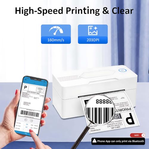 Mvgges Shipping Label Printer,Bluetooth 4x6 Thermal Label Printer for Small Business Office or Home, Compatible with Android, iOS, Windows and Mac, Widely Used for Amazon,USPS,Etsy,White - color: White