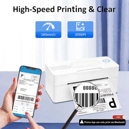 Mvgges Shipping Label Printer,Bluetooth 4x6 Thermal Label Printer for Small Business Office or Home, Compatible with Android, iOS, Windows and Mac, Widely Used for Amazon,USPS,Etsy,White - color: White