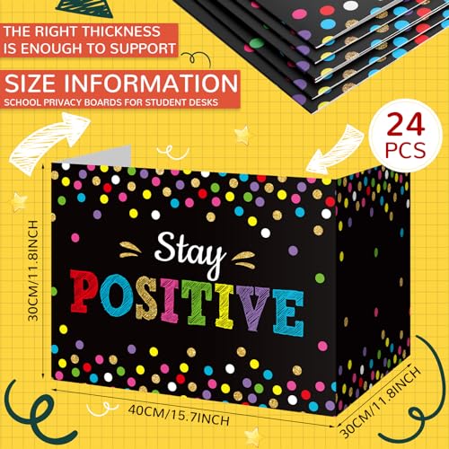 Honoson 24 Pcs Inspirational Privacy Folders for Students | Cardboard Desk Shields with Motivational Words, 6 Designs for Classroom Study, Tri-fold Exam Dividers, Bulk Test Boards - style: Polka Dots