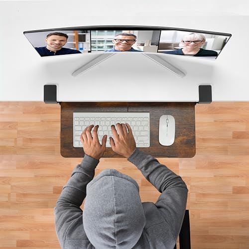 ETHU Keyboard Tray Under Desk, 19.7" X 11.81" Small Size Keyboard Drawer with C Clamp-on Mount Easy to Install, Computer Keyboard Stand Slide Pull Out, Ergonomic Keyboard Tray for Home, Office - color: Wood