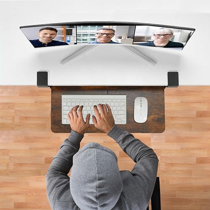 ETHU Keyboard Tray Under Desk, 19.7" X 11.81" Small Size Keyboard Drawer with C Clamp-on Mount Easy to Install, Computer Keyboard Stand Slide Pull Out, Ergonomic Keyboard Tray for Home, Office - color: Wood