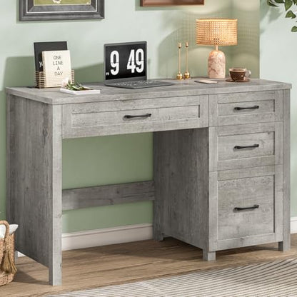 Vabches Farmhouse 47" Computer Desk, Executive Desk with File Drawer, Grey | Workstation, Charging Station, for Study, Home Office - color: Grey
