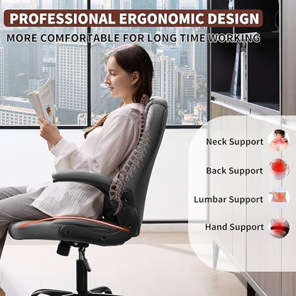 PU Leather Office Chair Swivel Lumbar Support for Short People Grey - color: Grey