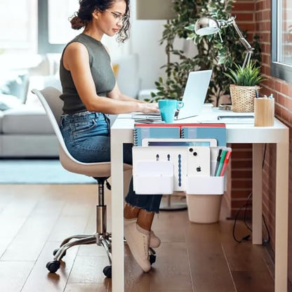 MAXECHO Desk Side Storage, Under Desk Laptop Mount, Table Side Hanging File Organizer, No Drill Clamp On Cable Management Tray, Laptop Holder with Magnetic Pen Holder for Office and Home, Load 22 Lbs - color: White