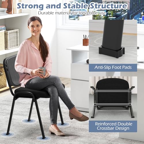 COSTWAY Stackable Guest Reception Chairs Set of 15 with Mesh Backrest | Meeting Room Chairs with Upholstered Wide Seat, Metal Frame, Anti-slip Foot Pads, Conference Chairs No Wheels for Office - size: 15 Pack