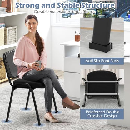 COSTWAY Stackable Guest Reception Chairs Set of 15 with Mesh Backrest | Meeting Room Chairs with Upholstered Wide Seat, Metal Frame, Anti-slip Foot Pads, Conference Chairs No Wheels for Office - size: 15 Pack