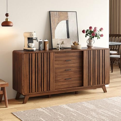 ONBRILL Sideboard Buffet Cabinet with Storage, Fluted Kitchen Cabinet - color: Walnut